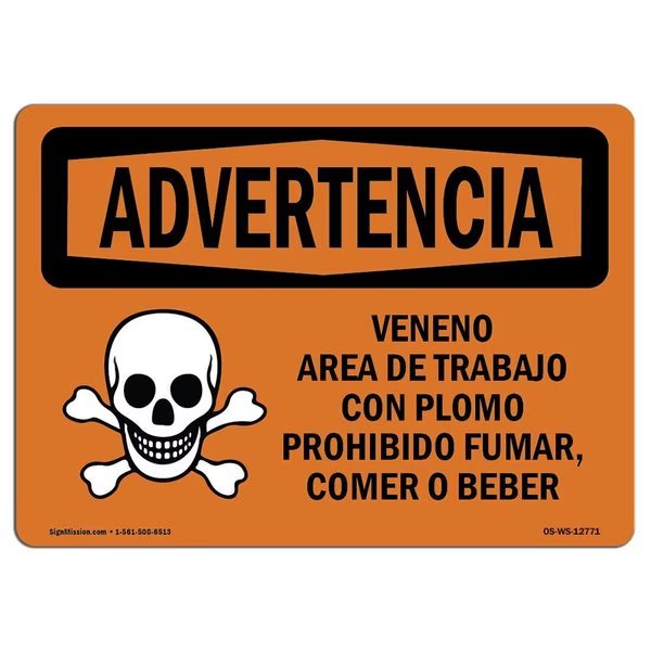 OSHA WARNING Sign, Poison See MSDS Follow Safe Spanish, 5in X 3.5in Decal, 5